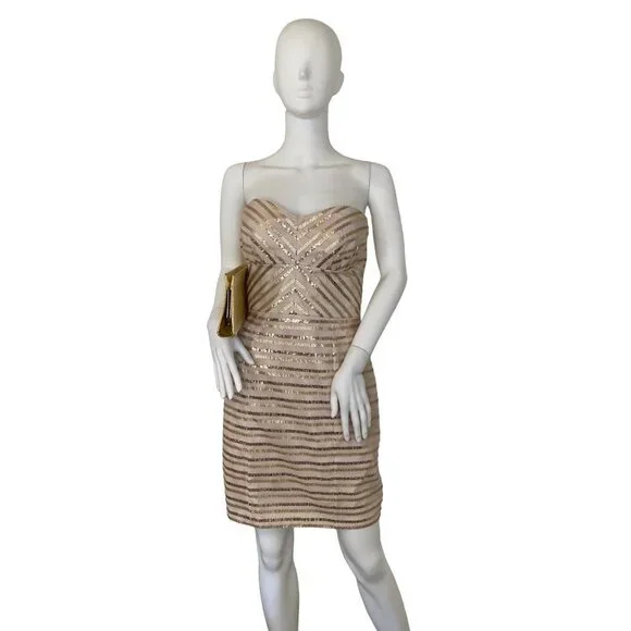 CACHE WOMEN'S STRAPLESS GOLD SEQUIN COCKTAIL DRESS SZ 8 - Picture 1 of 6